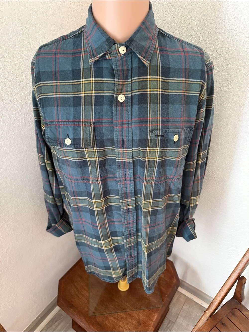 Men's Vintage Polo Ralph Lauren Blue Label Plaid Button-Up Shirt